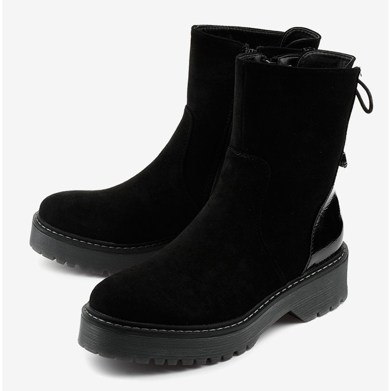 Black suede-like ankle boots with a Keensallow zipper 2