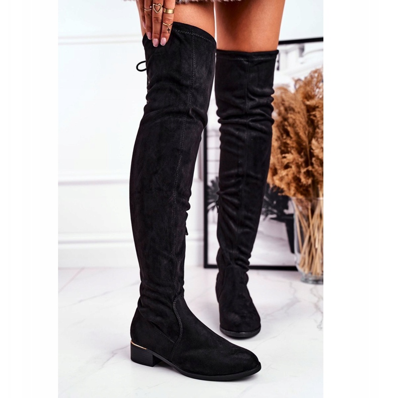 FRBS Women's Eco-Suede Over The Knee Boots Black Dove 1