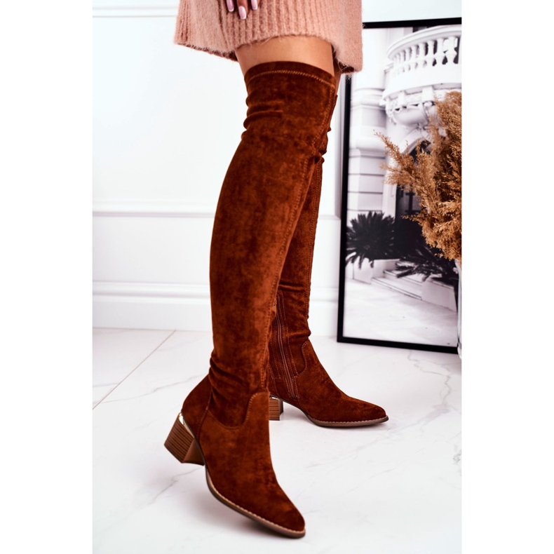 FRBS Women's Knee-High Boots Eco-Suede Camel Indigo multicolored 2