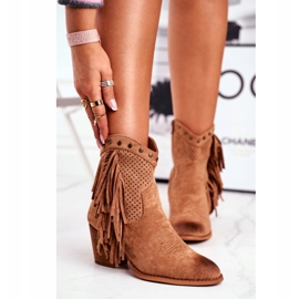 Women's Boots On High Heel With Fringes Cowboy Boots Khaki Michelle brown 2