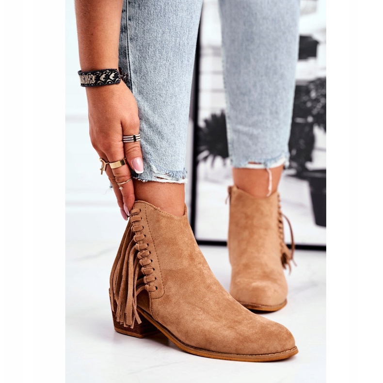 Women's Boots On High Heel With Fringed Cowboy Boots Khaki Mirage 1