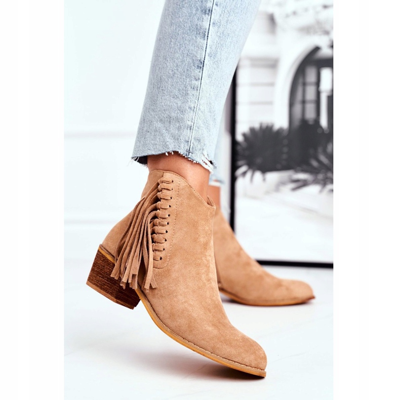 Women's Boots On High Heel With Fringed Cowboy Boots Khaki Mirage 2