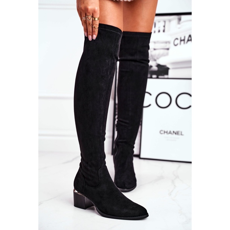 Women's knee high boots eco-suede black Can't Stop 1