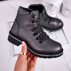 Children's youth boots with sheepskin gray Snowflake grey 2