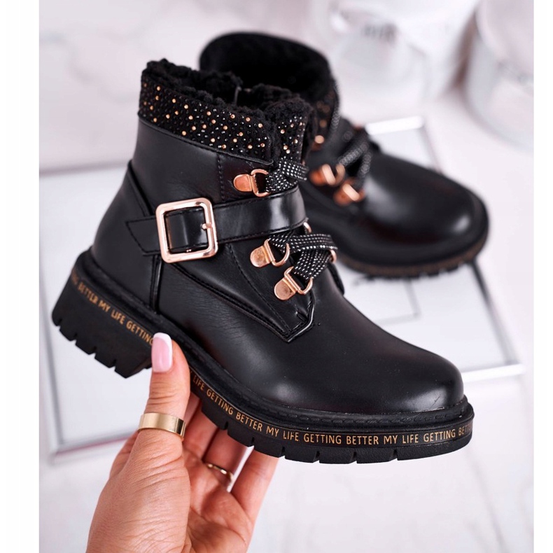 Black Rhythm children's youth boots with sheepskin 2