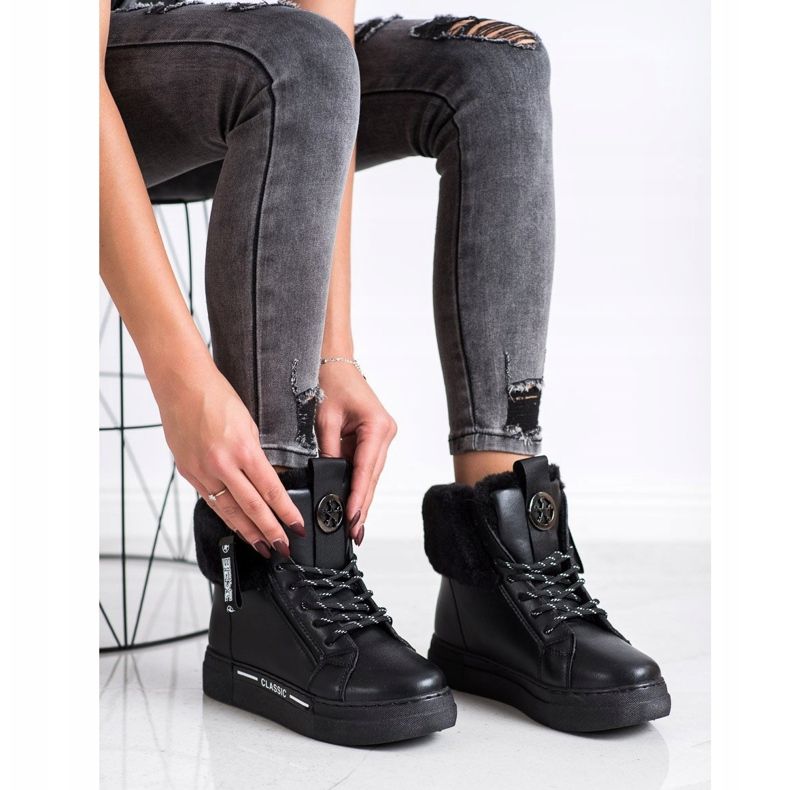 Weide Tied Booties With Fur black 1