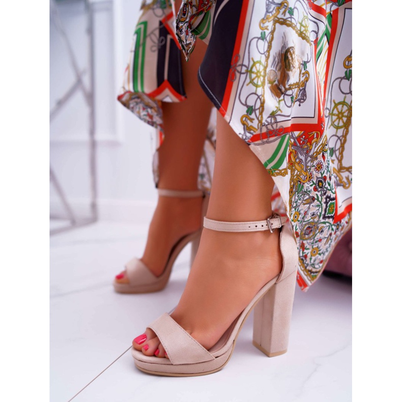 ADY Women's Beige Sandals On A Heel Debora Platform 1