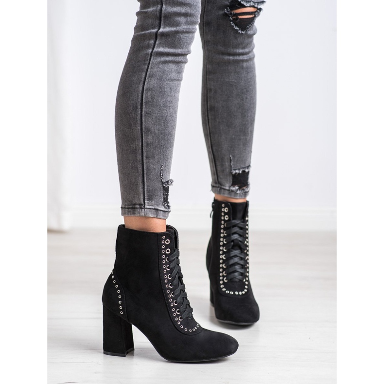 SHELOVET Tied Booties On A Post black 2