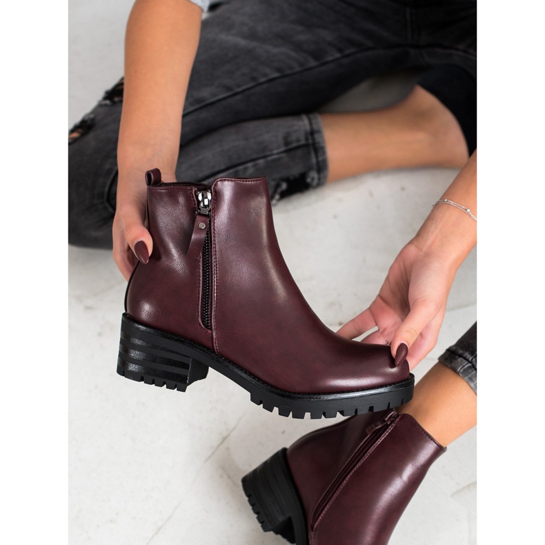 Ideal Shoes Comfortable burgundy boots red multicolored 2