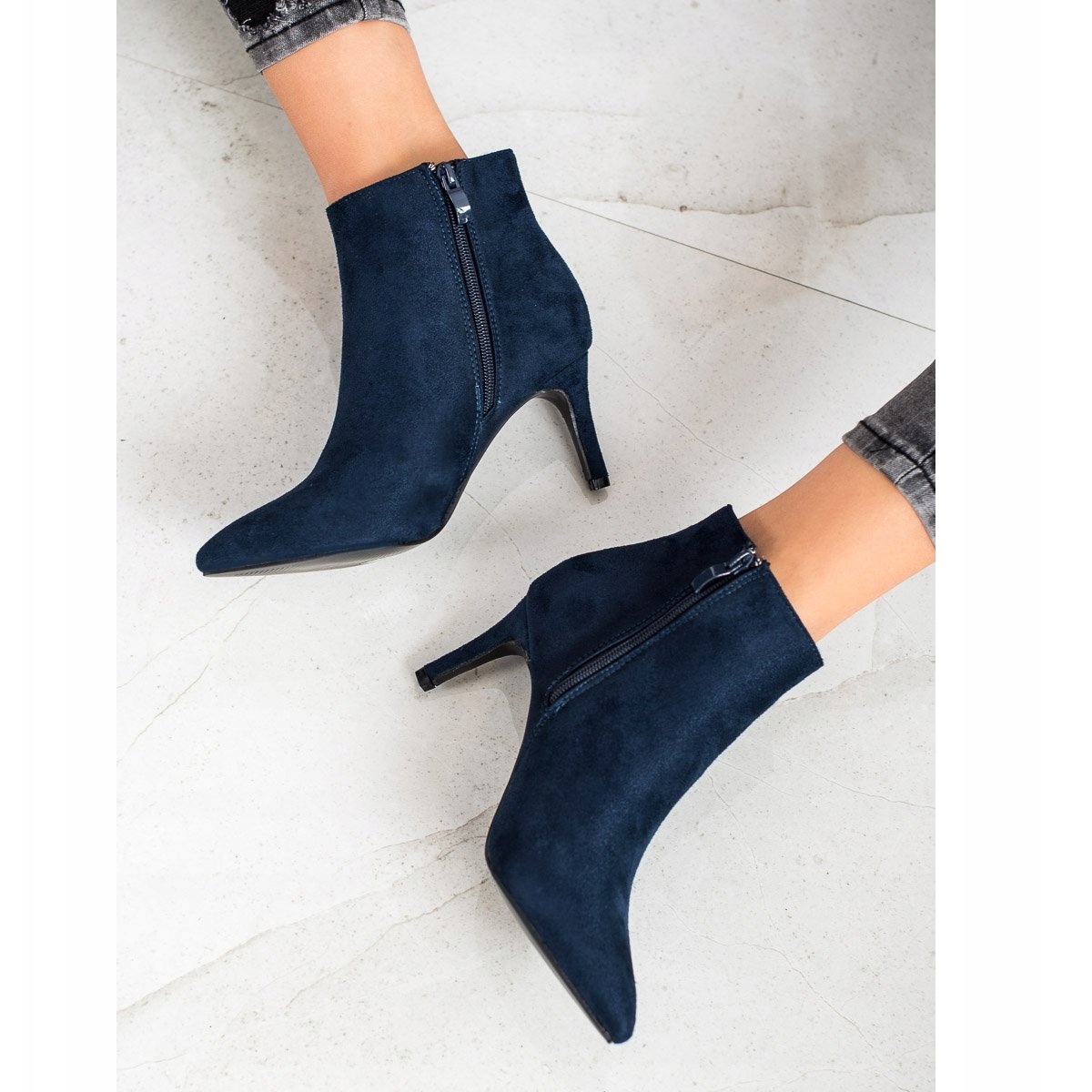 SHELOVET Navy blue boots on a high heel