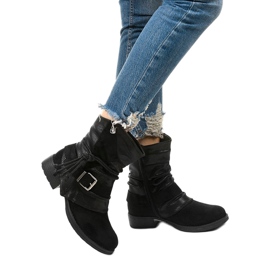 Black ankle boots with a buckle and decorative Coord upper 1