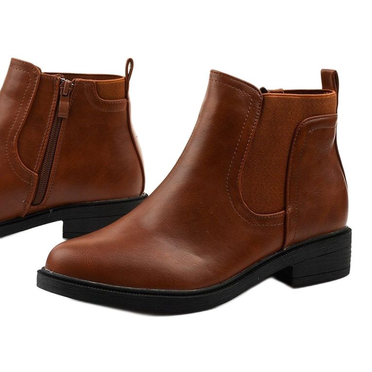Camel flat boots with a zipper, Merriva leatherette brown 1
