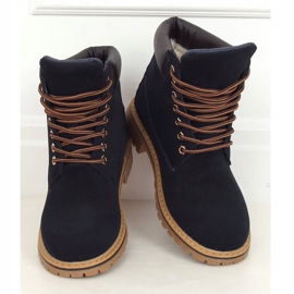 Women's navy blue insulated timber boots B175-22 NAVY / CAMEL 1
