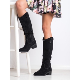 Small Swan Cowboy Boots With Ornaments black 1