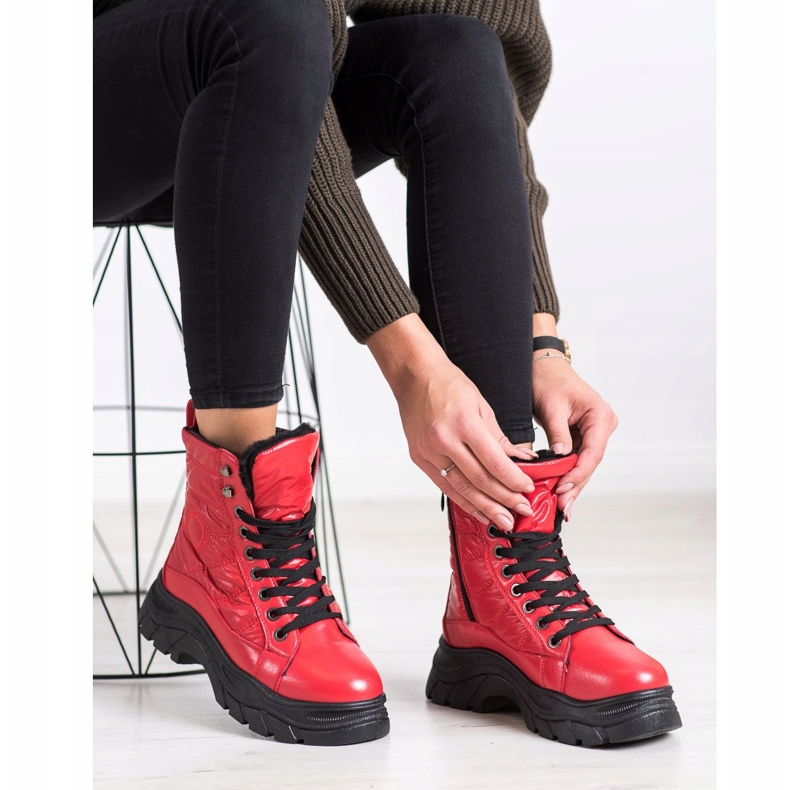 SHELOVET Fashion Quilted Trappers red 1 SHELOVET Fashion Quilted Trappers red 1
