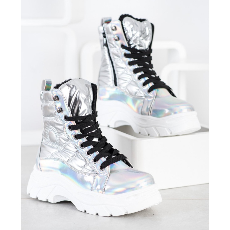 SHELOVET Fashion Quilted Trappers silver 1 SHELOVET Fashion Quilted Trappers silver 1