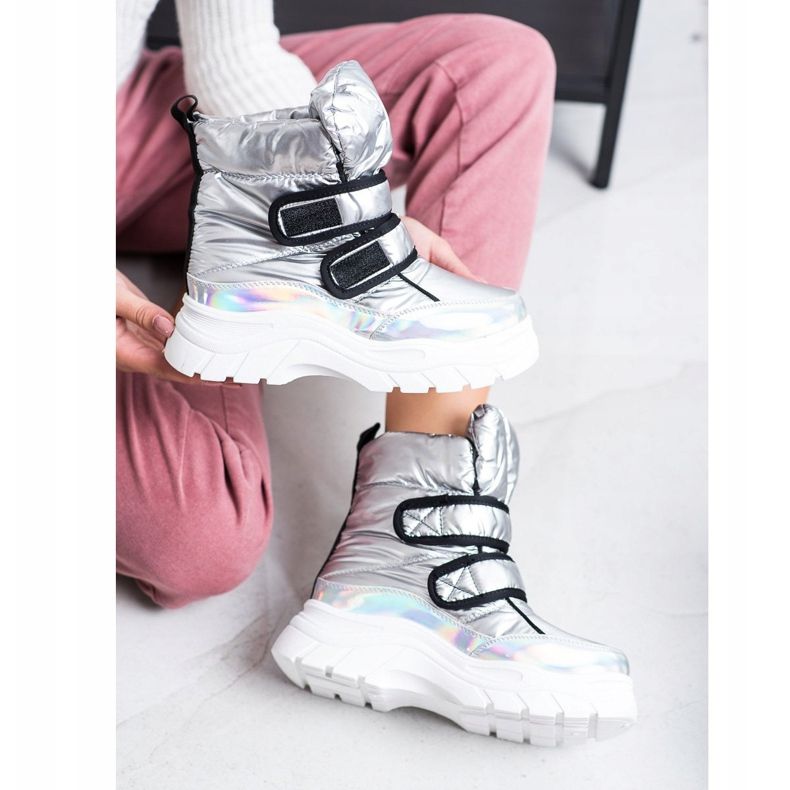 SHELOVET Shiny Snow Boots With Velcro silver 2