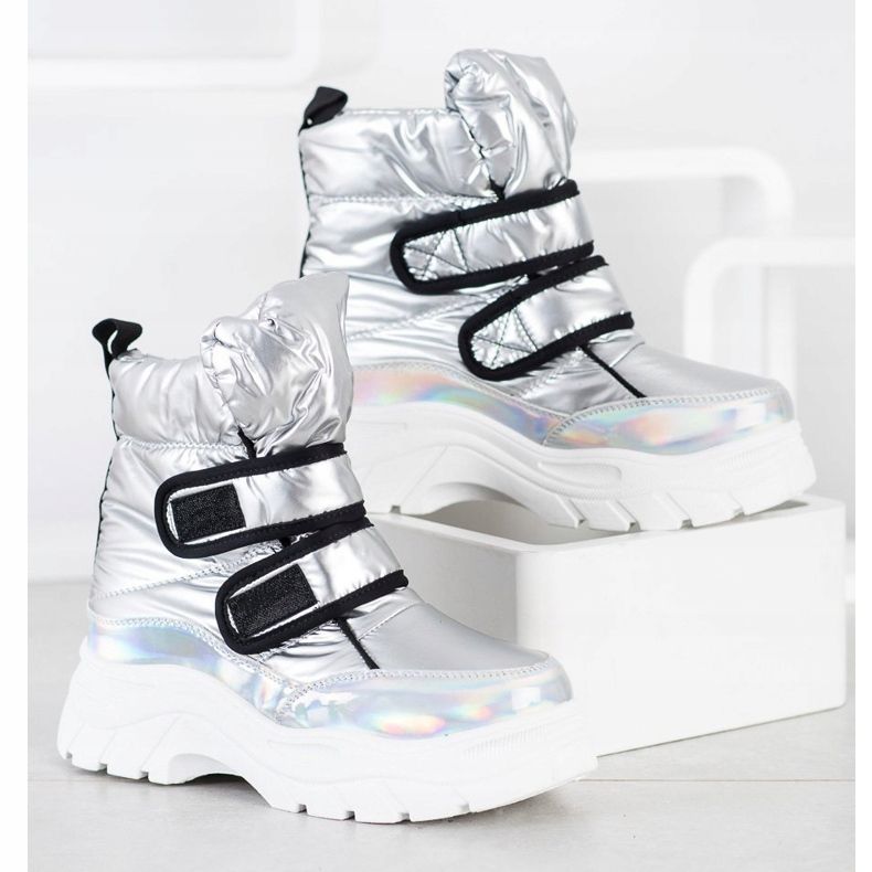SHELOVET Shiny Snow Boots With Velcro silver 1