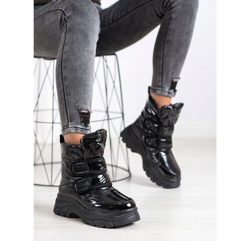 SHELOVET Shiny Snow Boots With Velcro black 2