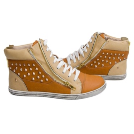 High Sneakers With Studs Y299 Camel beige brown 1