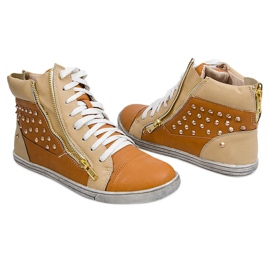 High Sneakers With Studs Y299 Camel beige brown 2