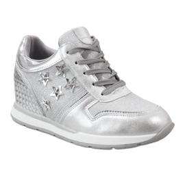 Silver wedge sneakers with stars BM1915-3 1