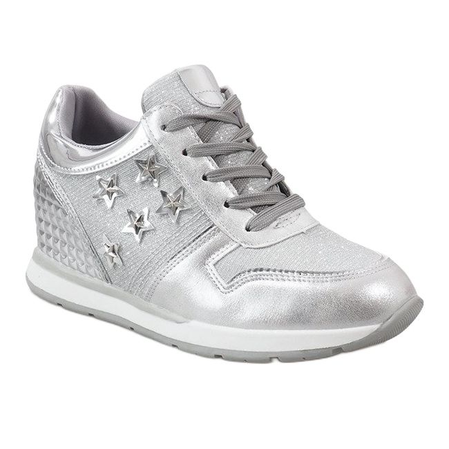 Silver wedge sneakers with stars BM1915-3 1