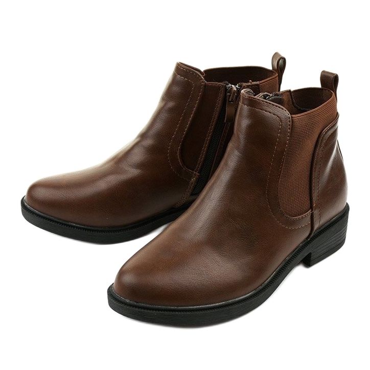 Merriva leatherette brown flat ankle boots 2