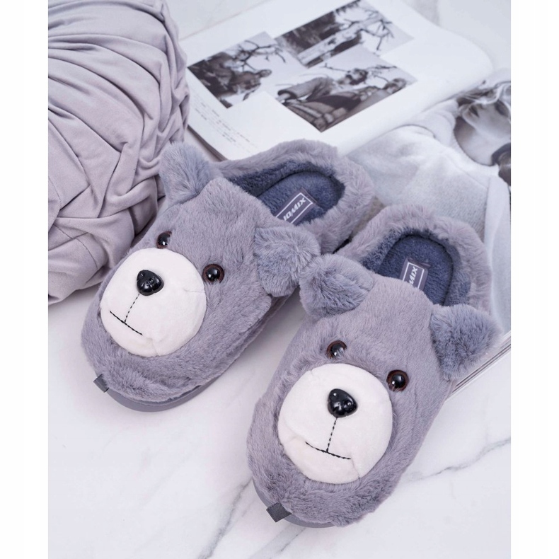 Women's Slippers With Fur Gray Bear grey 1