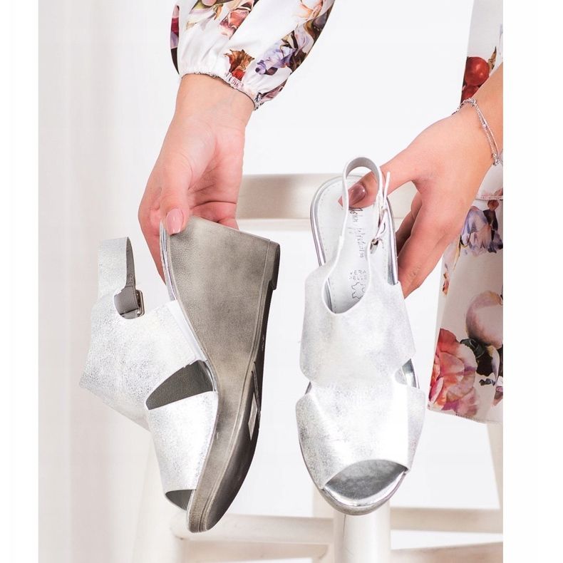 SHELOVET Silver Wedge Sandals 2 SHELOVET Silver Wedge Sandals 2