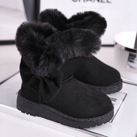 FRROCK Black Vella children's snow boots with fur bow 1