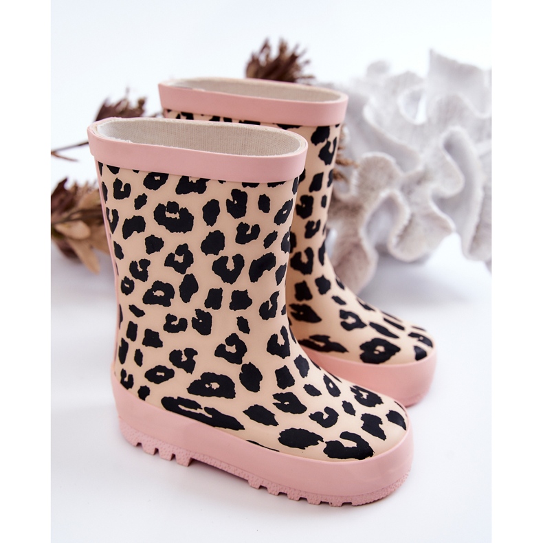 FRROCK Children's rubber rain boots with leopard print, pink Nanny black 2