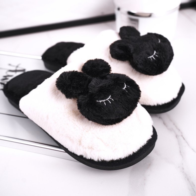 Women's Black Rabbit Fur Slippers white 1