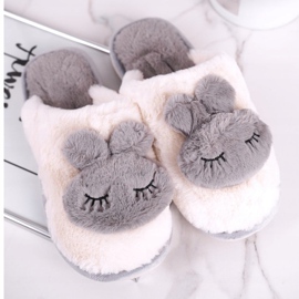 Women's Rabbit Fur Slippers ecru grey 2 Women's Rabbit Fur Slippers ecru grey 2