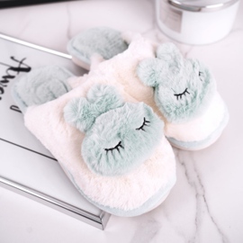 Women's Fur Slippers Light Green Rabbit pink 1