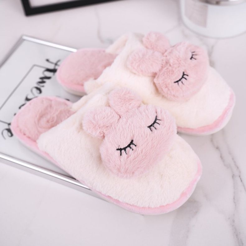 Women's fur slippers, fur white and pink rabbit 1