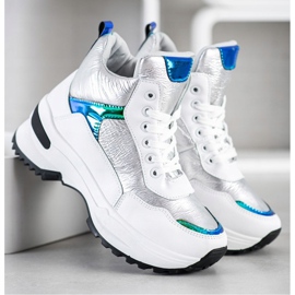 Ideal Shoes High-top sneakers made of eco leather white silver 1