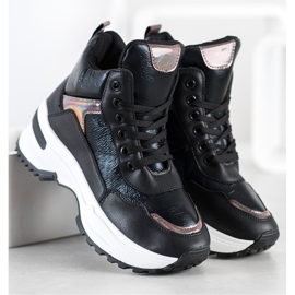 Ideal Shoes High-top sneakers made of eco leather black pink 1