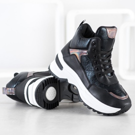 Ideal Shoes High-top sneakers made of eco leather black pink 2