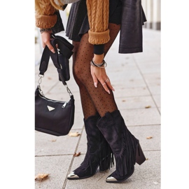 Women's Boots With Fringes Suede Black Cowboy Boots Jessica 2