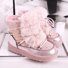 FRROCK Children's Snow Boots With Fur Pink silver 2