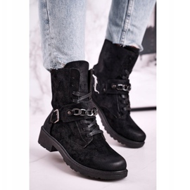 Black Augusta Suede Black Worker Boots With Chain 2