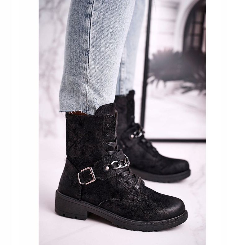 Black Augusta Suede Black Worker Boots With Chain 1