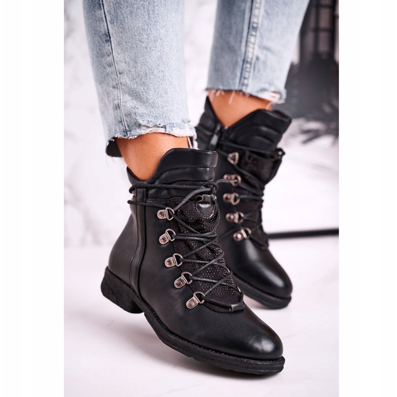 Women's Black Warm Boots with Cubic Zirconia Gisele 1