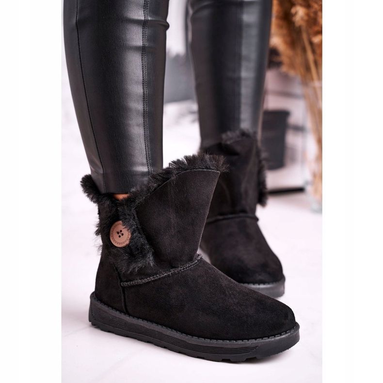 Women's Suede Boots with Fur Black Button 1