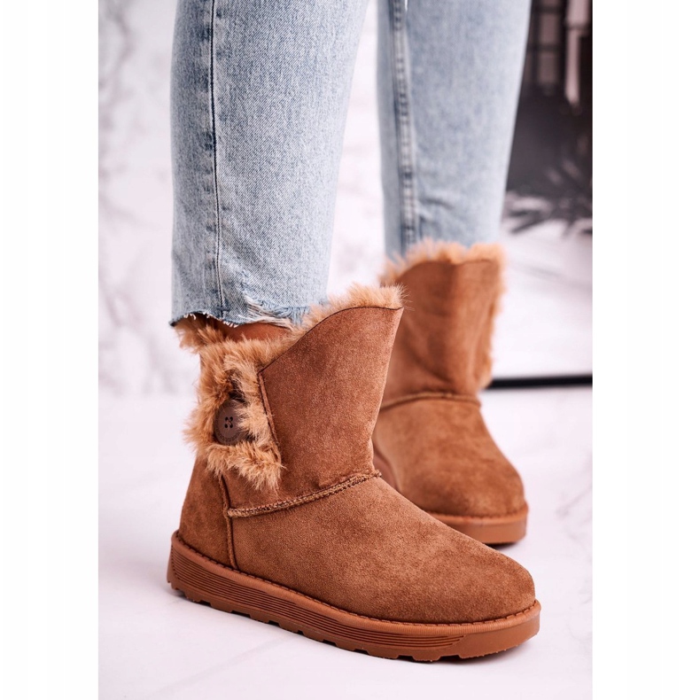 Boots Suede with Fur Brown Button 1