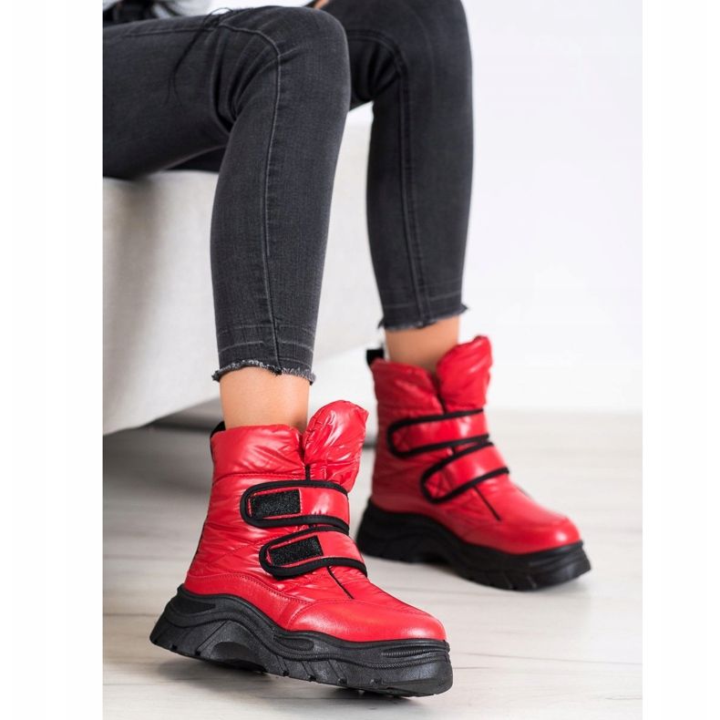 SHELOVET Shiny Snow Boots With Velcro red 1