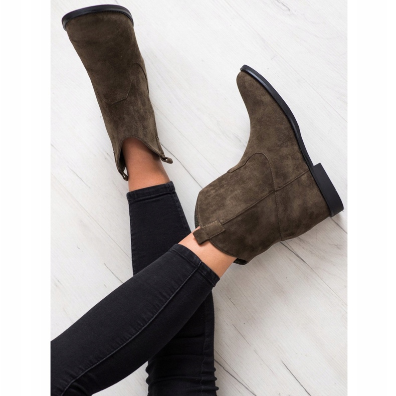 SHELOVET Warm cowboy boots on a wedge khaki green 1