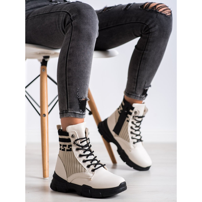 SHELOVET Lace-up Fashion Workers white black 1 SHELOVET Lace-up Fashion Workers white black 1
