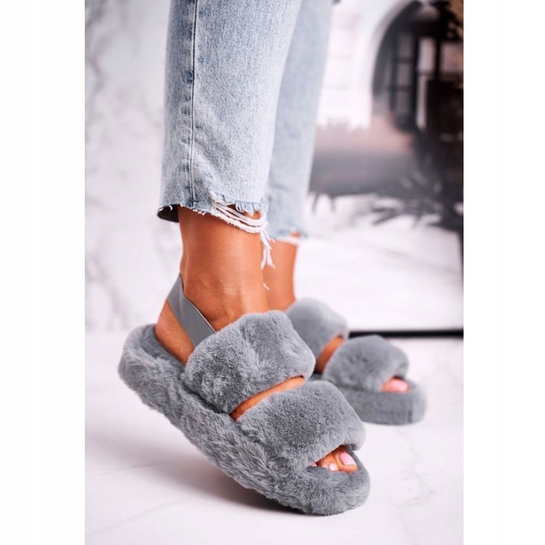 FRJ Women's Slippers on the Platform Fur Gray Cotton Candy grey 1